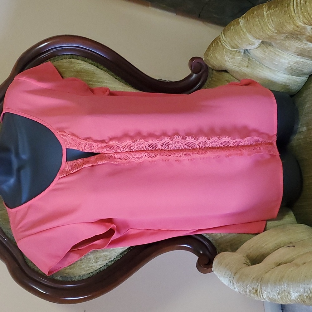 Express Pink Lace Trim Blouse
